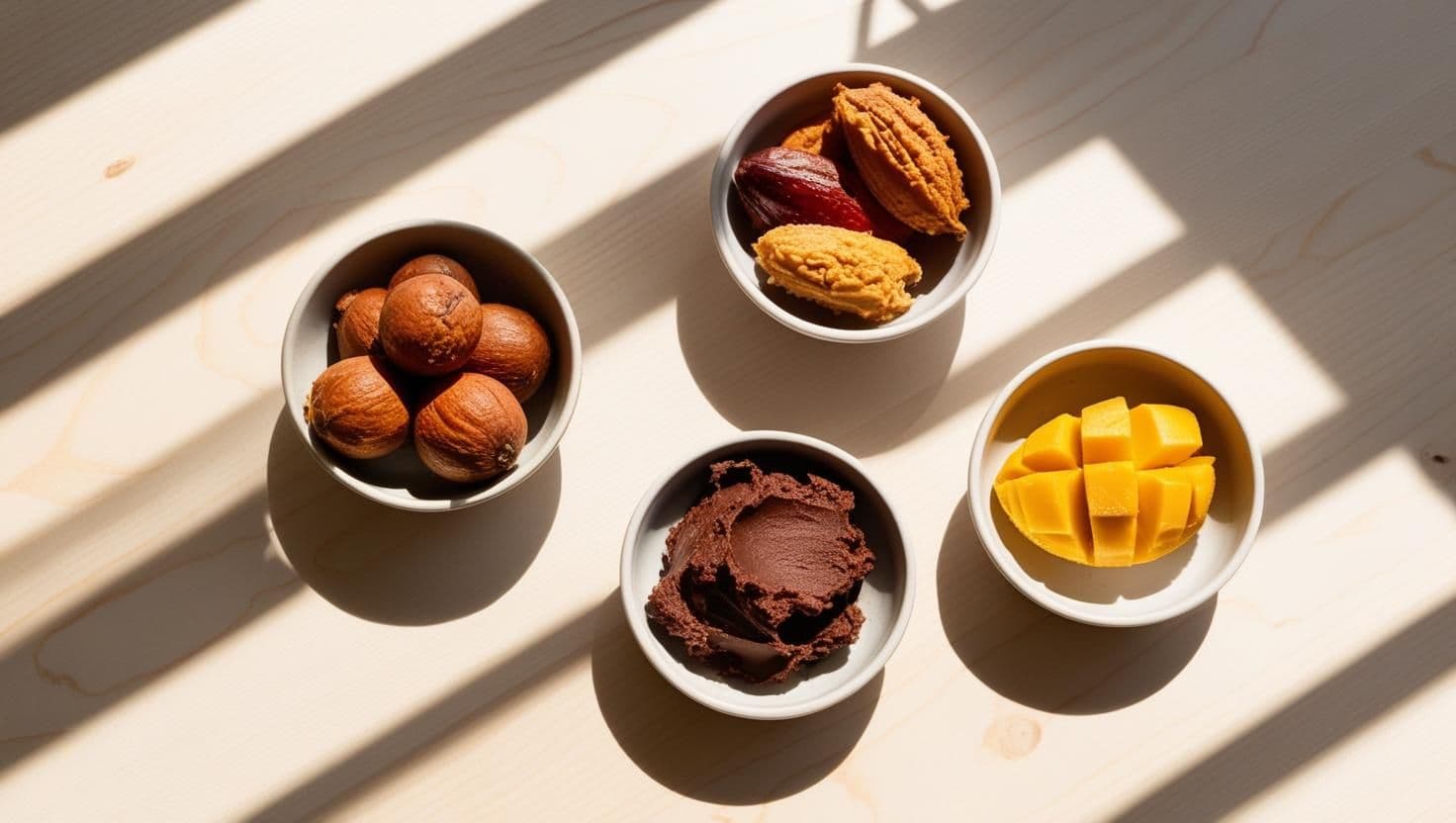 shea, cocoa, and mango butter in their raw forms