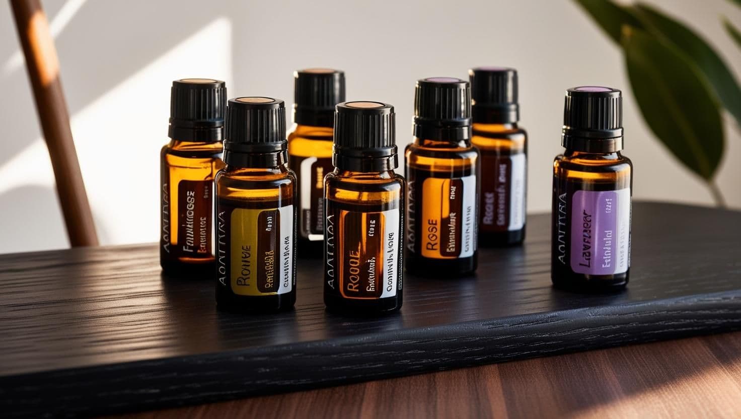 Selection of essential oils commonly used in anti-aging formulations